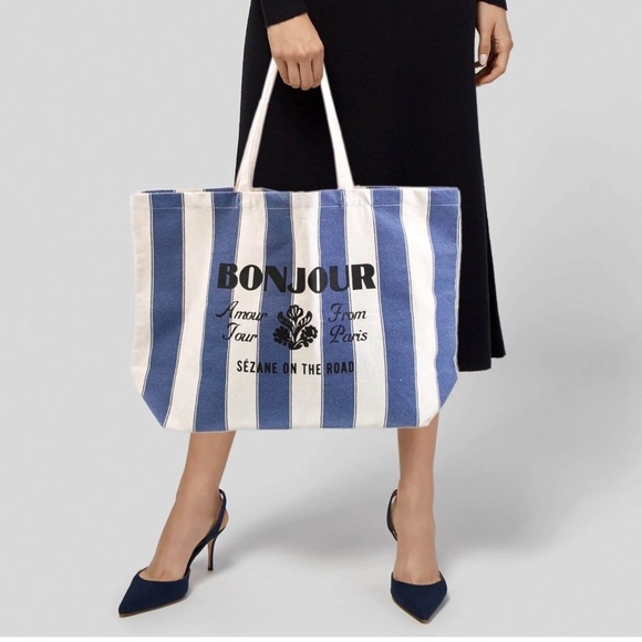 SÉZANE • Blue Striped BonJour Shopper Tote Bag - Picture 4 of 7